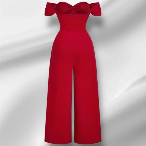 😍 Elegant Red Off-Shoulder Jumpsuit 😍 - Picture 2 of 8